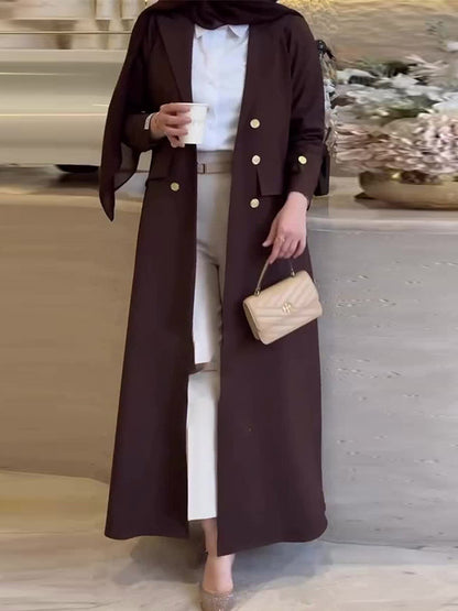Elegant Long Coat with Inner Dress – Modest Two-Piece Outfit