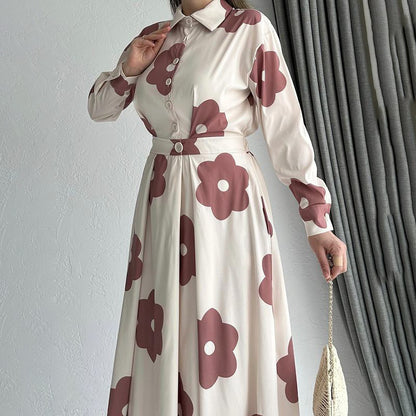 Elegant Printed Shirt High Waist Slim-fit Skirt suit.