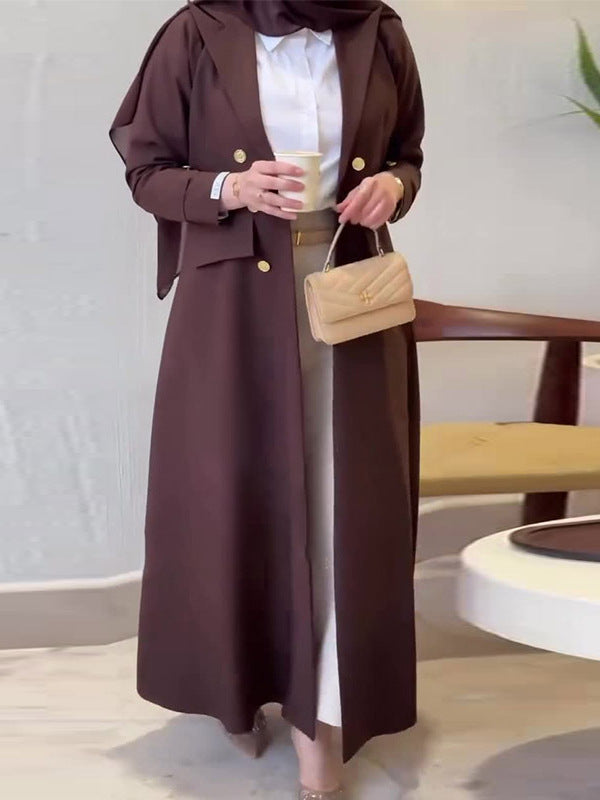 Elegant Long Coat with Inner Dress – Modest Two-Piece Outfit