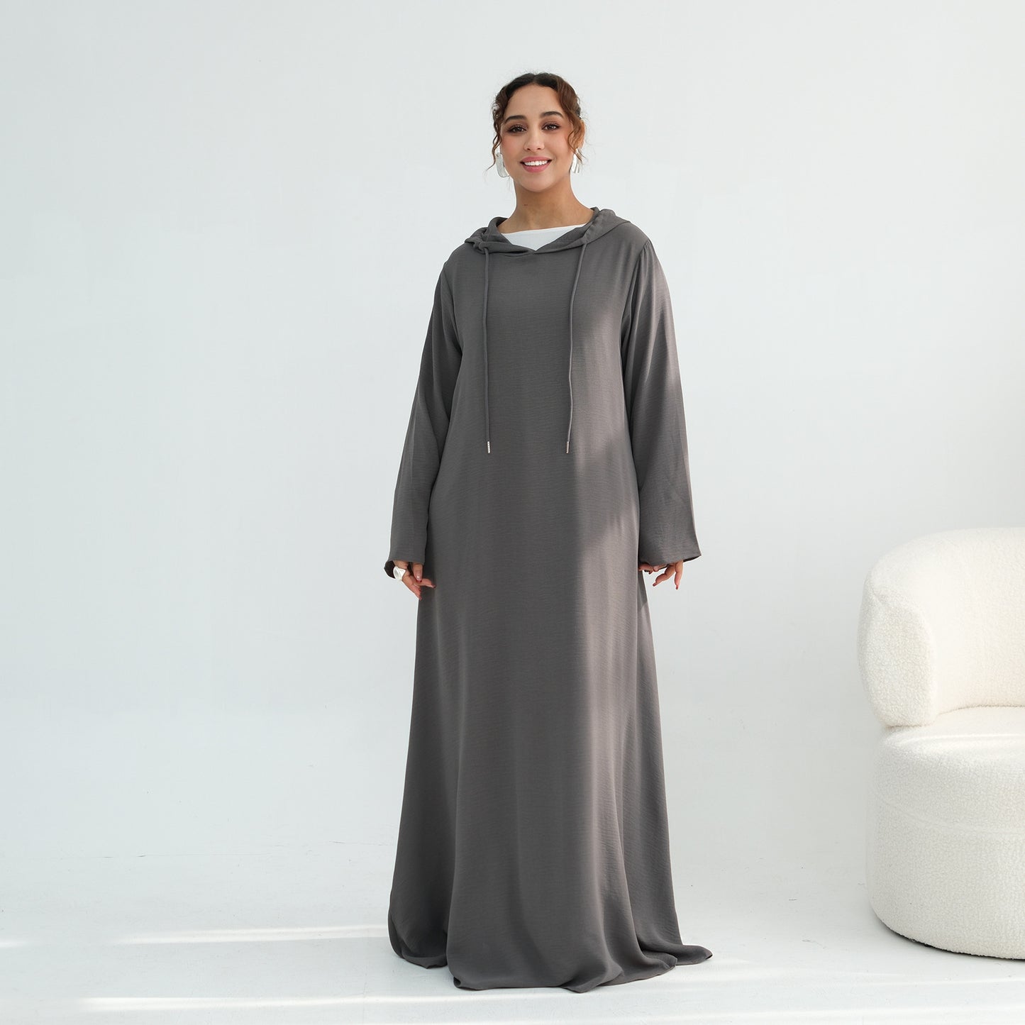 Women's Hooded Maxi Abaya Dress – Casual Long Sleeve Modest Islamic Dress
