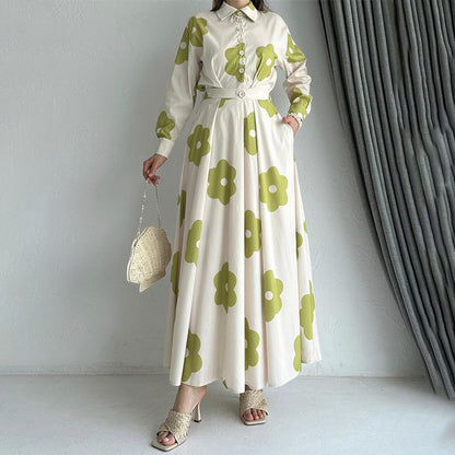 Elegant Printed Shirt High Waist Slim-fit Skirt suit.