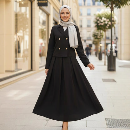 New Autumn Suit European and American Workplace Button Woolen Jacket Preppy Style A-Line Long Skirt Suit