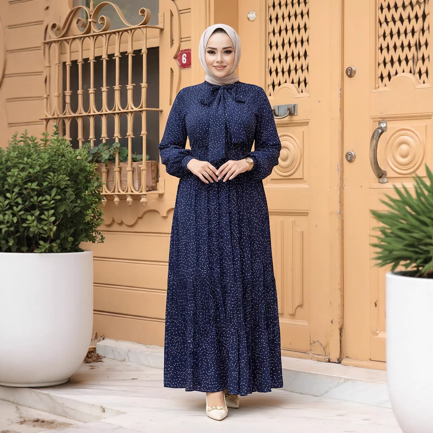 Abaya – Elegant Modest Dress with Tie Neck.