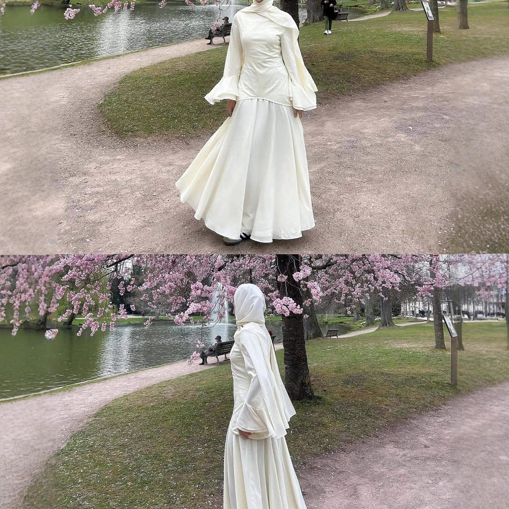 Long Dress 2026 Summer New Fashion Casual Loose Solid Color Long-Sleeve Top and Skirt Set
