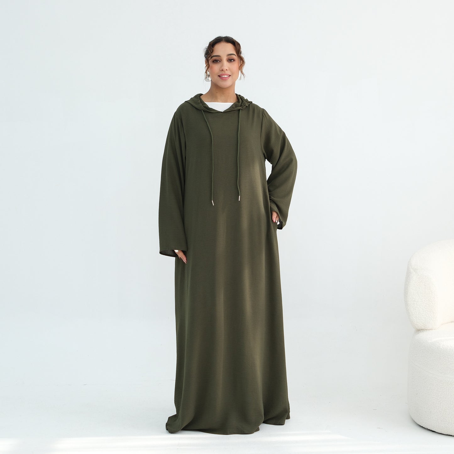 Women's Hooded Maxi Abaya Dress – Casual Long Sleeve Modest Islamic Dress