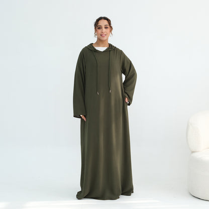 Women's Hooded Maxi Abaya Dress – Casual Long Sleeve Modest Islamic Dress