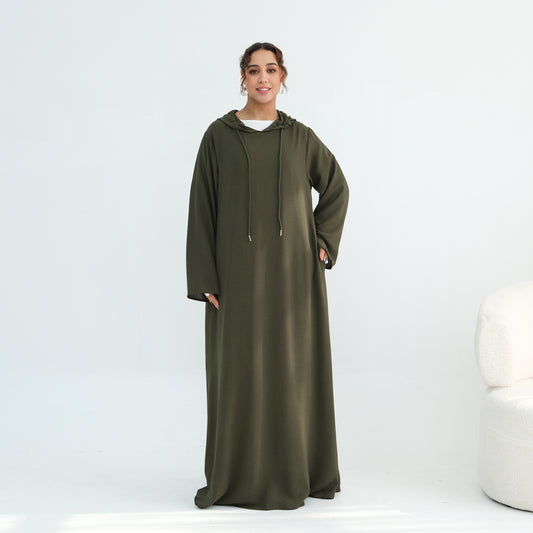 Women's Hooded Maxi Abaya Dress – Casual Long Sleeve Modest Islamic Dress
