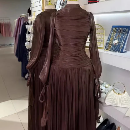 Elegant Pleated Maxi Dress – Modest Evening Dress for Women | Soft Flowing Gown