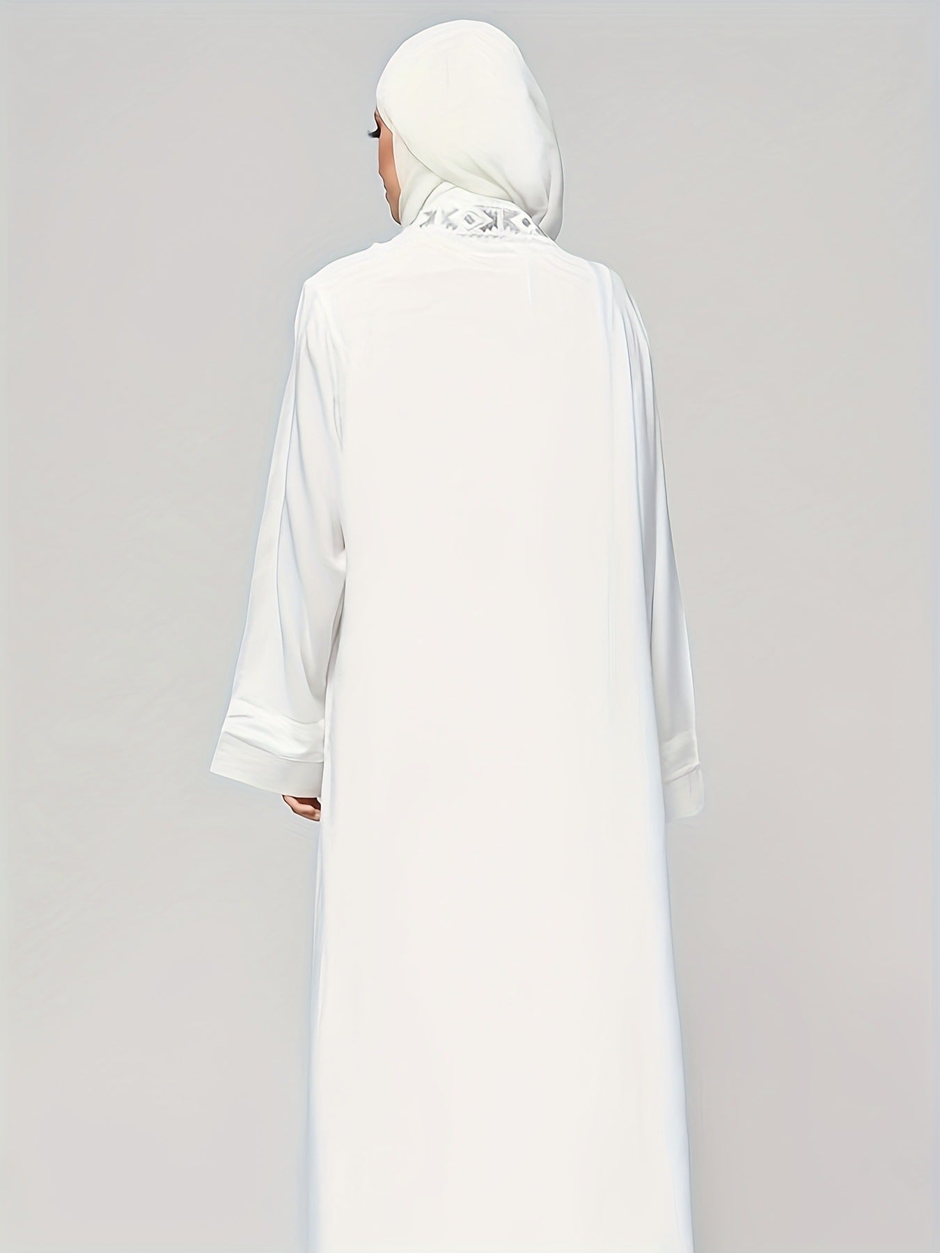 Elegant White Embroidered Abaya with Matching Hijab