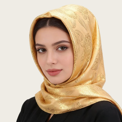 Hijab Luxury New Style Women's Convenient Jacquard Square Scarf Head Cover Silk.