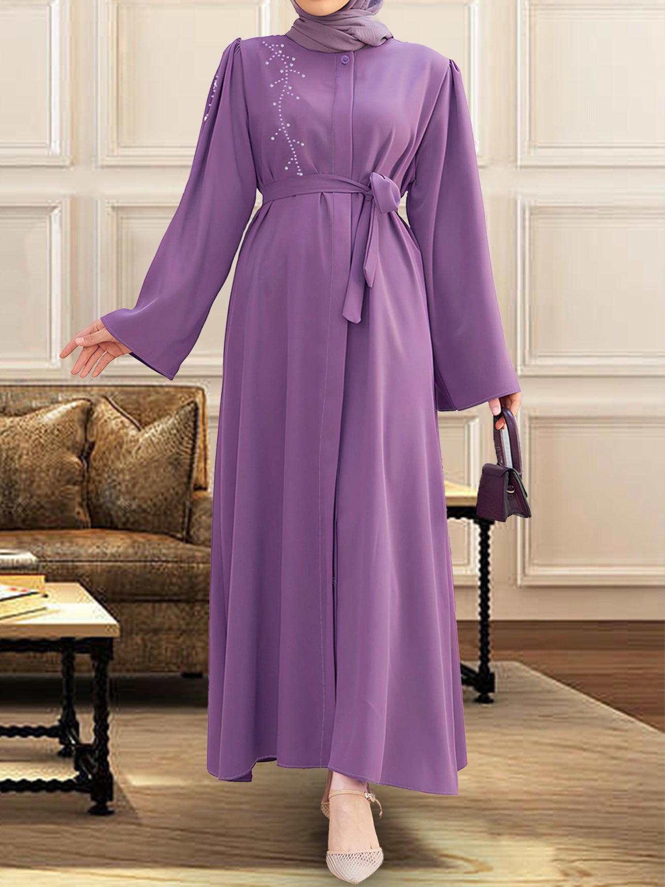 Elegant Purple Maxi Dress with Belt