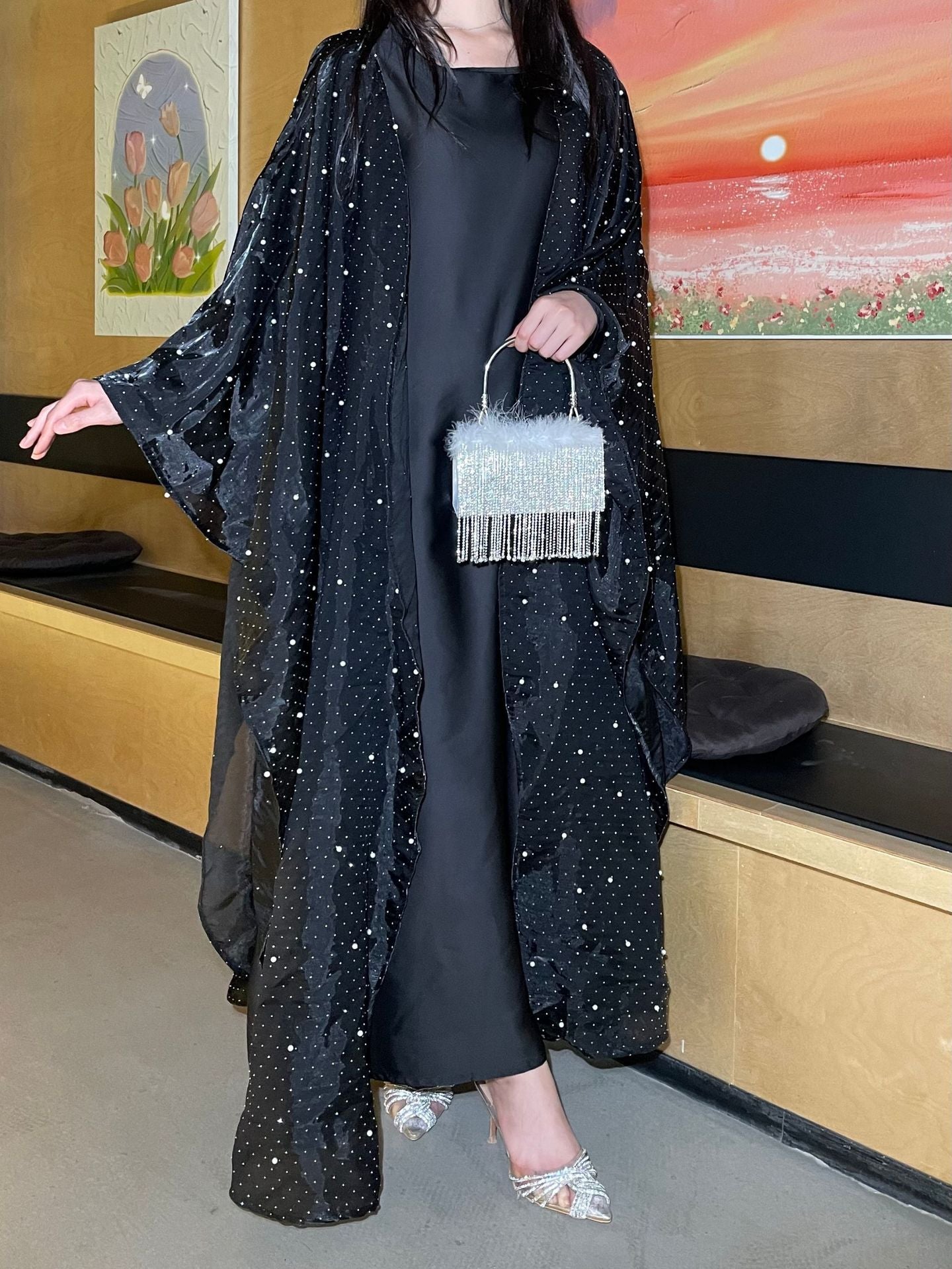 Luxury Crystal Embellished Abaya – Elegant Modest Evening Dress