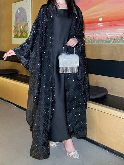 Luxury Crystal Embellished Abaya – Elegant Modest Evening Dress