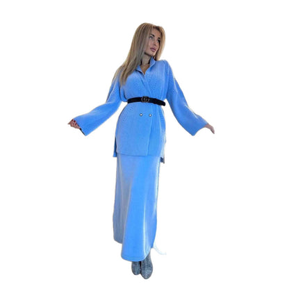 Fashion 2026 Autumn New Double-Breasted Button Sweater Jacket Hip-Covering Skirt Suit
