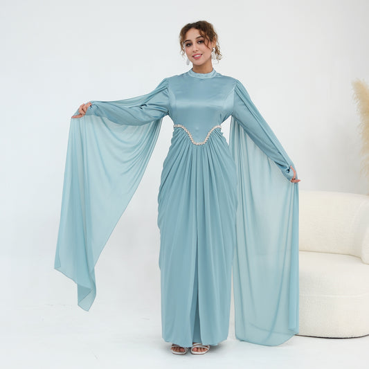 Elegant Rhinestone Abaya Dress for Women | Modest Long Sleeve Maxi Dress | High Neck Islamic Evening Gown | Muslim Party & Eid Dress