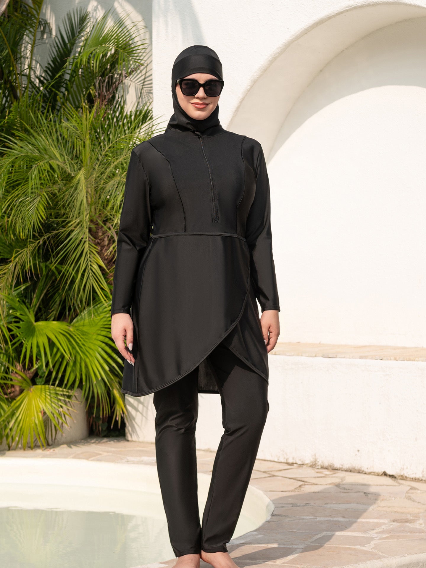 Stay confident and covered with this elegant modest swimwear