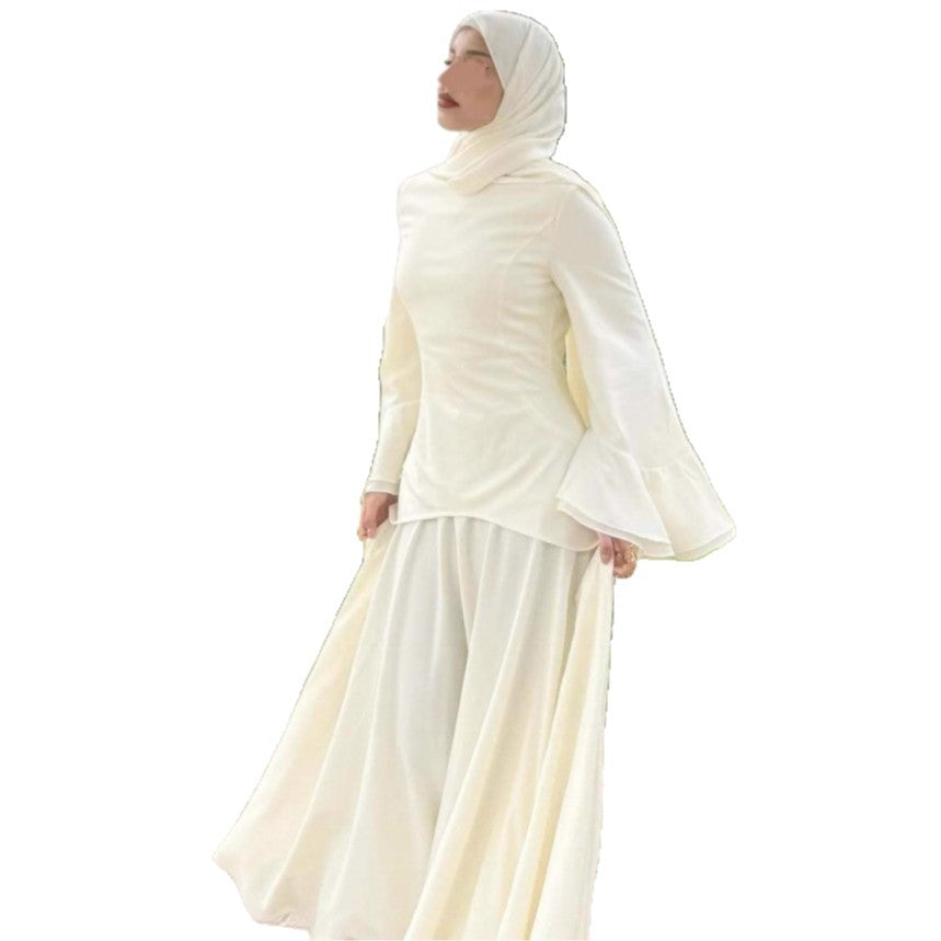 Long Dress 2026 Summer New Fashion Casual Loose Solid Color Long-Sleeve Top and Skirt Set