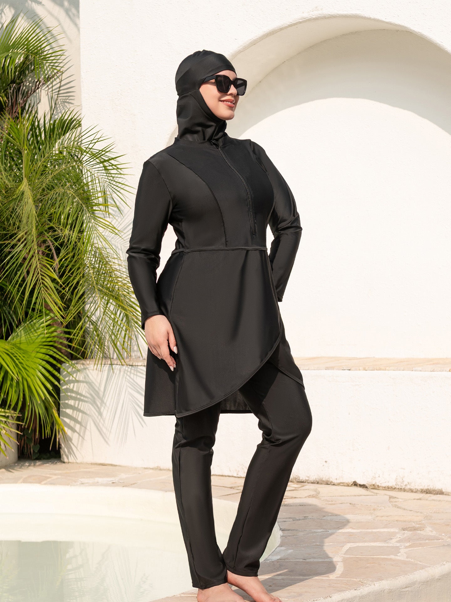 Stay confident and covered with this elegant modest swimwear