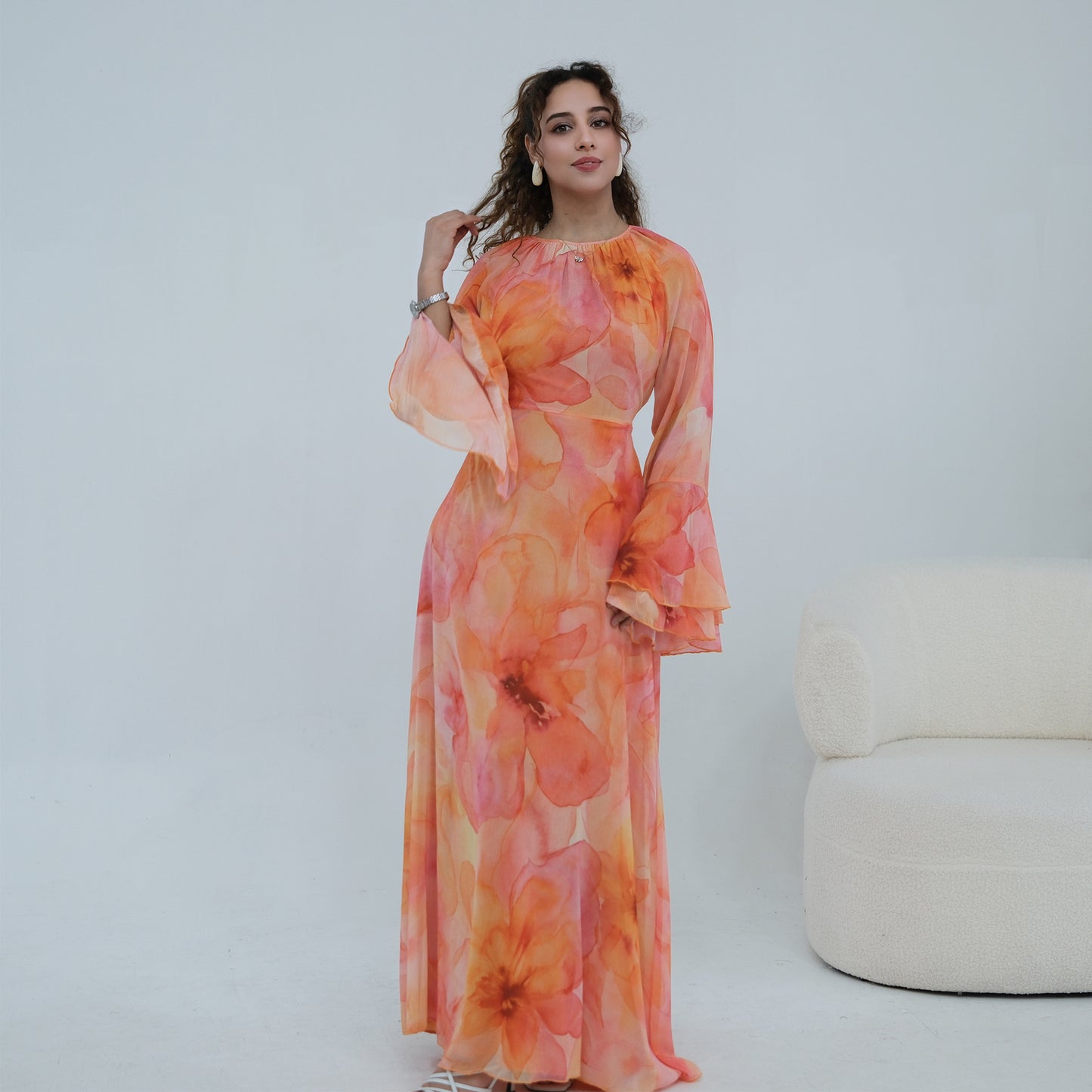 Elegant Beaded Batwing Abaya – Loose Fit Modest Maxi Dress for Women