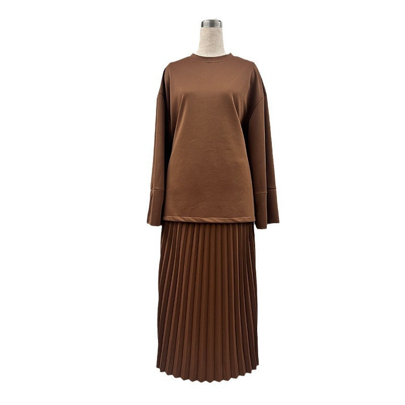 Women's Crewneck Loose Casual Top Retro Elegant Skirt suit Women