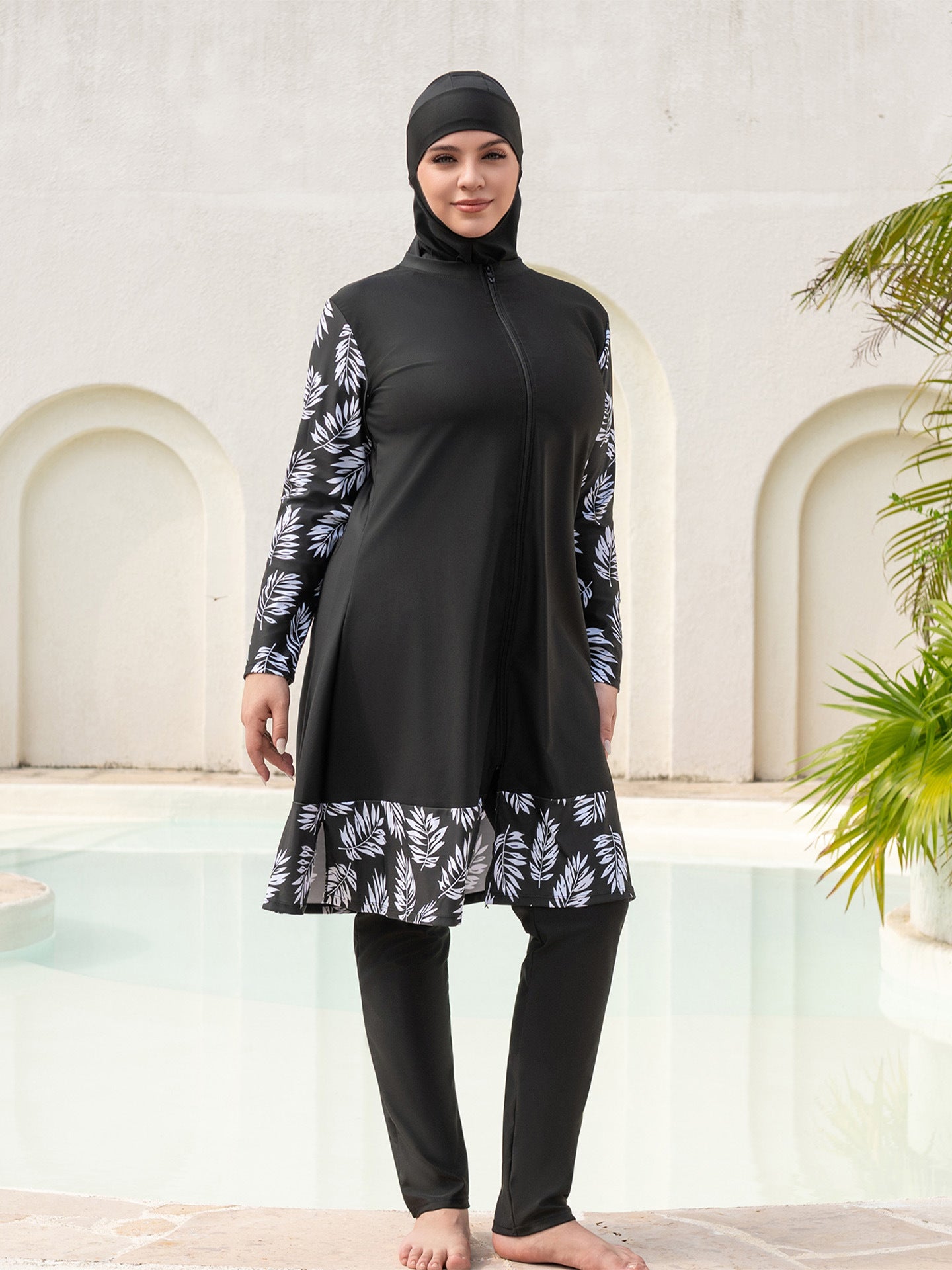 Stay confident and covered with this elegant modest swimwear