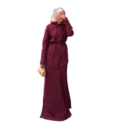 Simple Fashion Elegant Temperament Versatile Elegant Purple Long-Sleeve Tie Long Dress