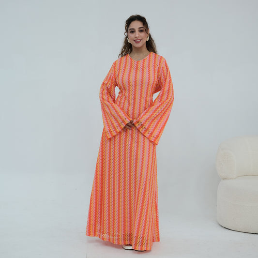 Abaya Elegant Colorful Jacquard Double-Layer Long Sleeve Maxi Dress | Style