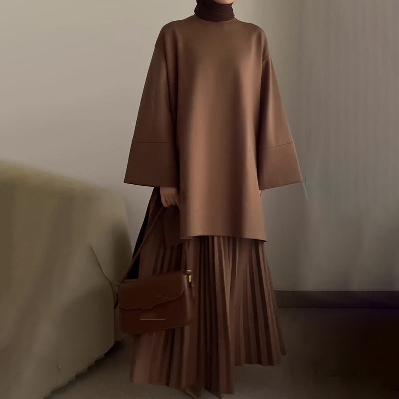 Women's Crewneck Loose Casual Top Retro Elegant Skirt suit Women