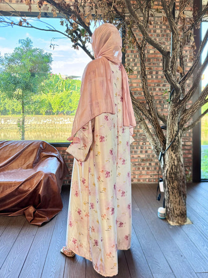 Soft Floral Print Abaya – Elegant Modest Maxi Dress