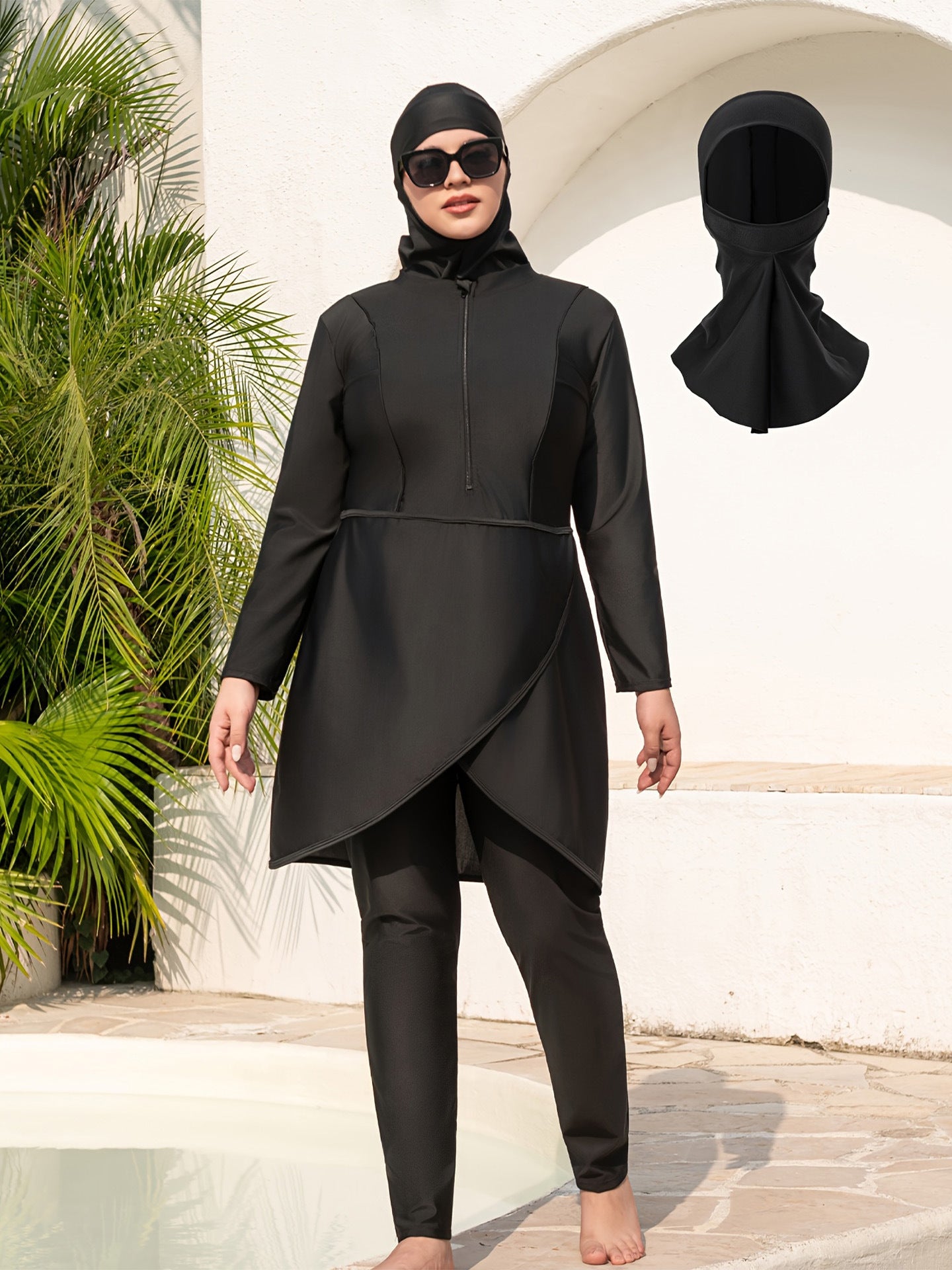 Stay confident and covered with this elegant modest swimwear