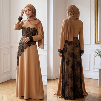 Elegant Embroidered Lace Abaya – Timeless Modest Fashion