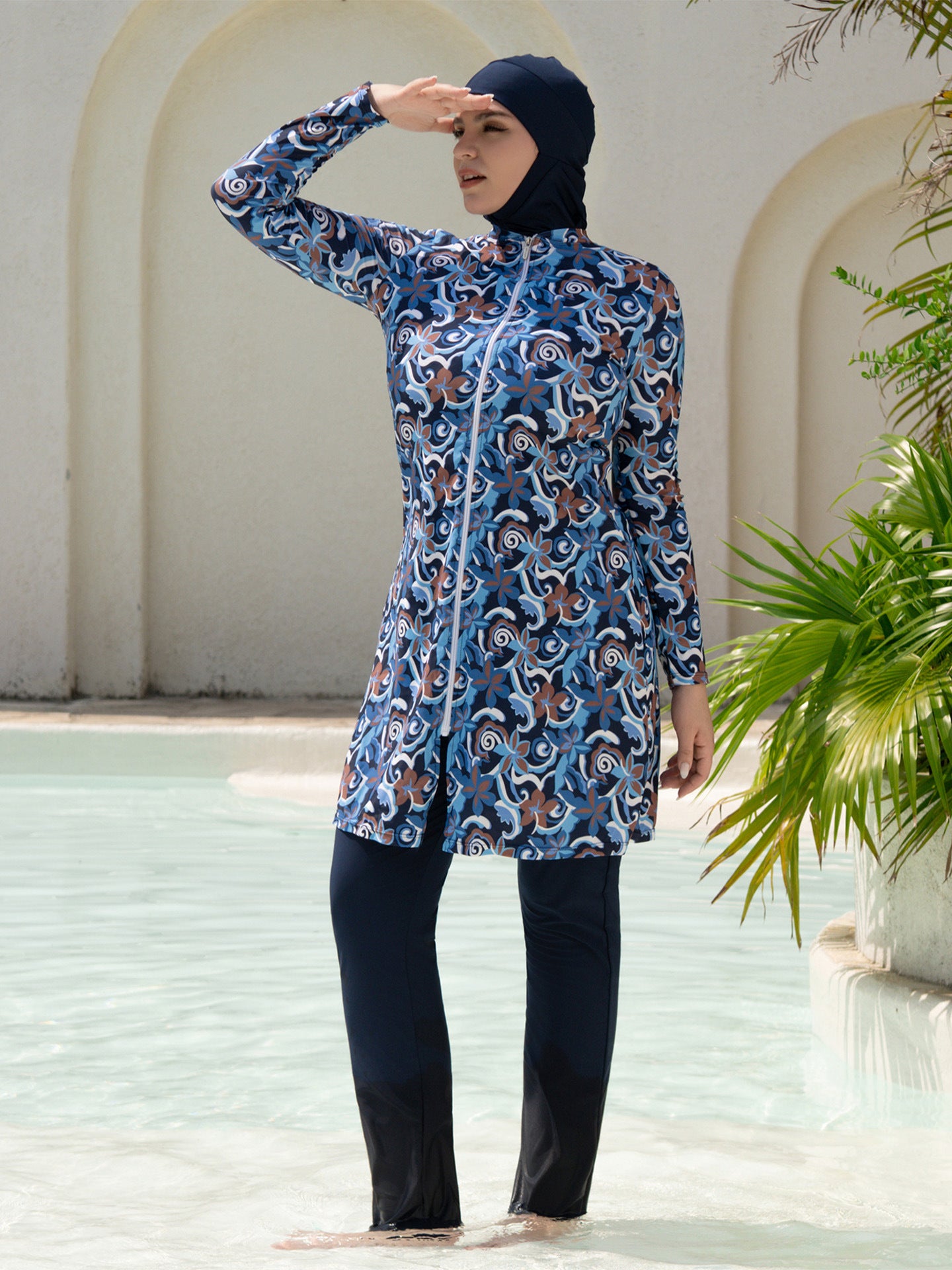 Stay confident and covered with this elegant modest swimwear