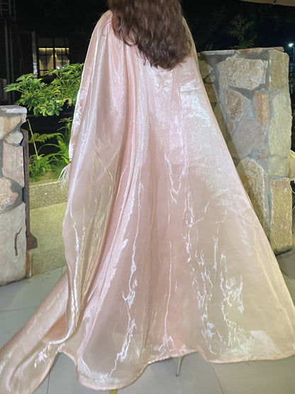 Luxury Satin Feather Trim Abaya – Elegant Modest Statement Dress