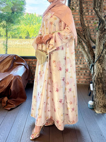 Soft Floral Print Abaya – Elegant Modest Maxi Dress