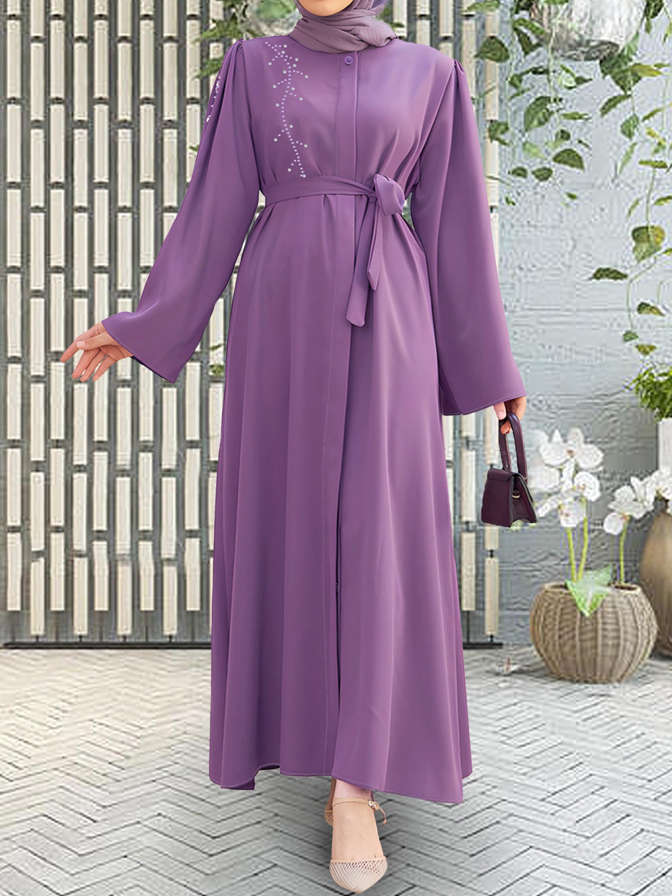 Elegant Purple Maxi Dress with Belt