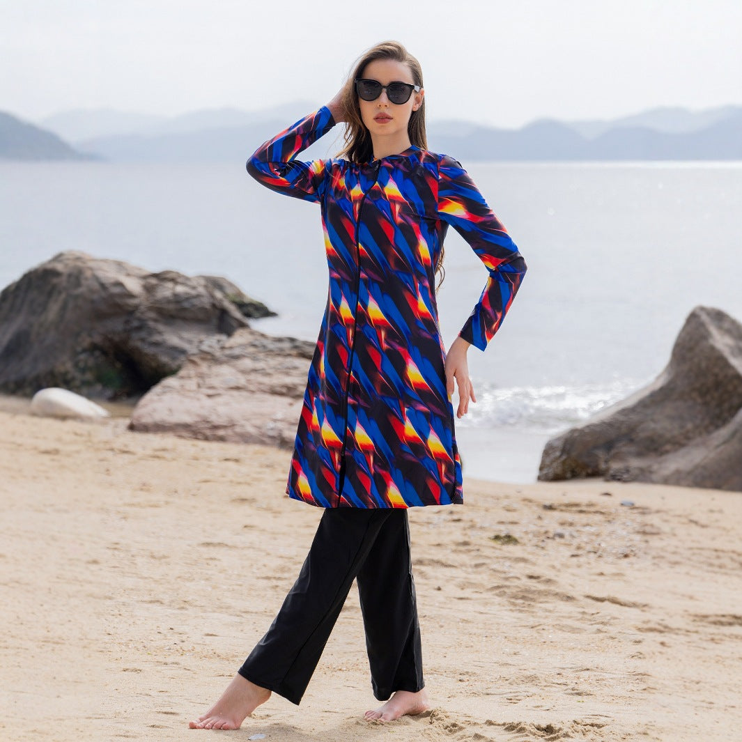 Stay confident and covered with this elegant modest swimwear