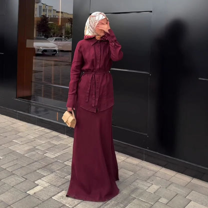 Simple Fashion Elegant Temperament Versatile Elegant Purple Long-Sleeve Tie Long Dress