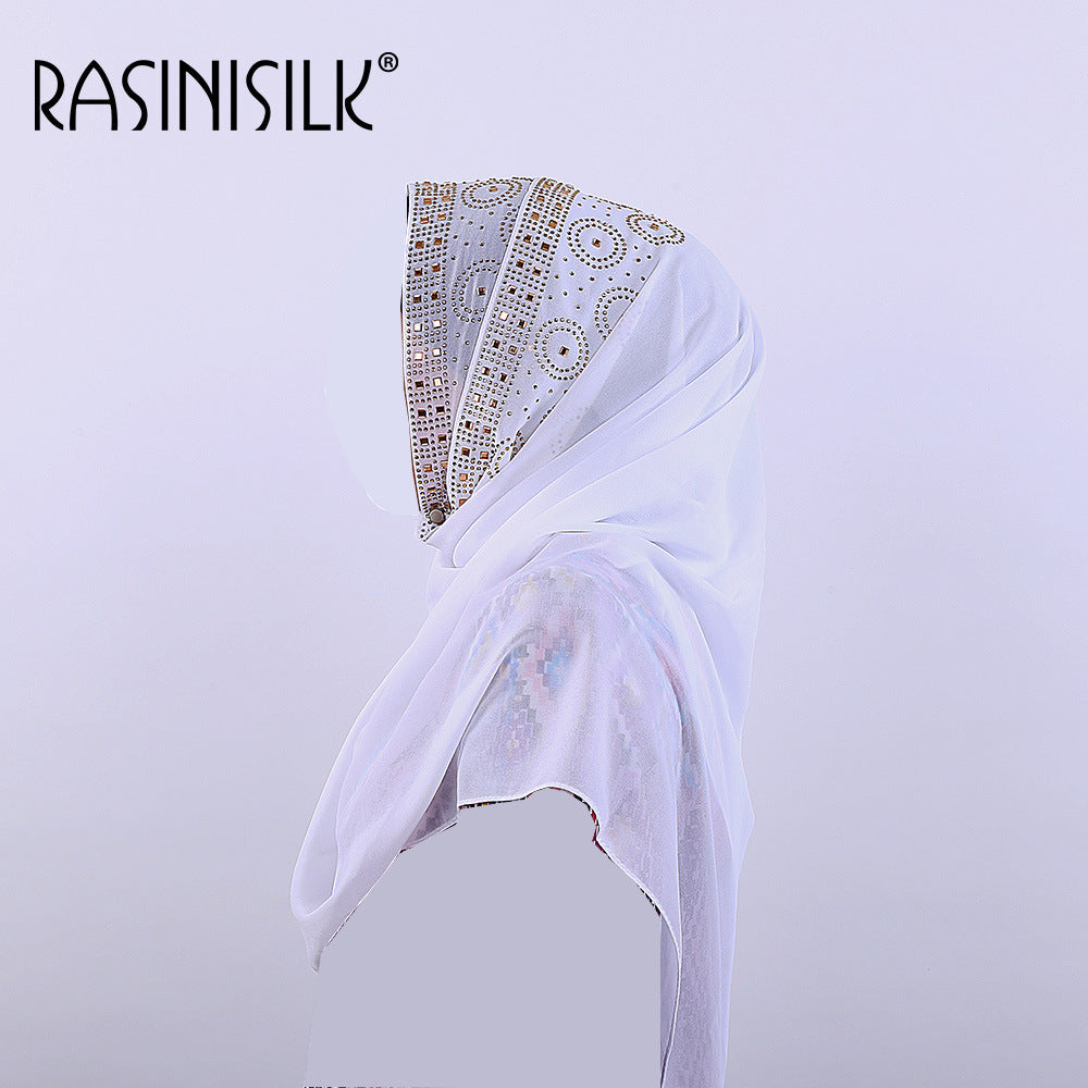 Elegant White Embroidered Chiffon Hijab – Luxury Modest Scarf
