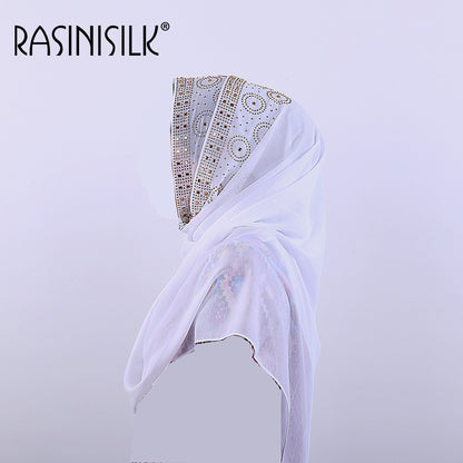 Elegant White Embroidered Chiffon Hijab – Luxury Modest Scarf
