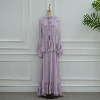 Abaya Elegant Two-Piece Modest Dress Set with Matching Shawl – Premium Chiffon Long Sleeve.