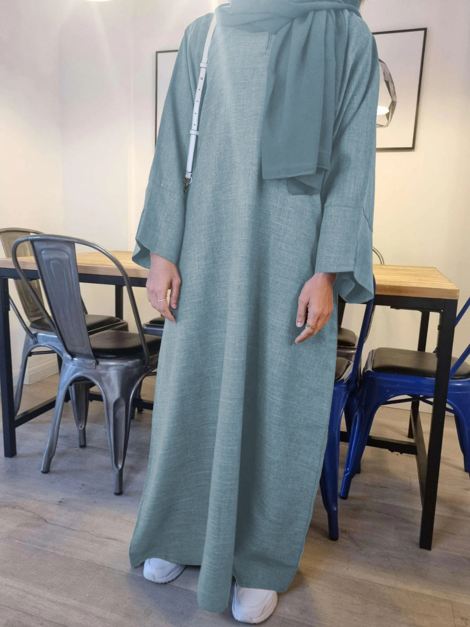 Olive Green Textured Modest Abaya with Matching Hijab