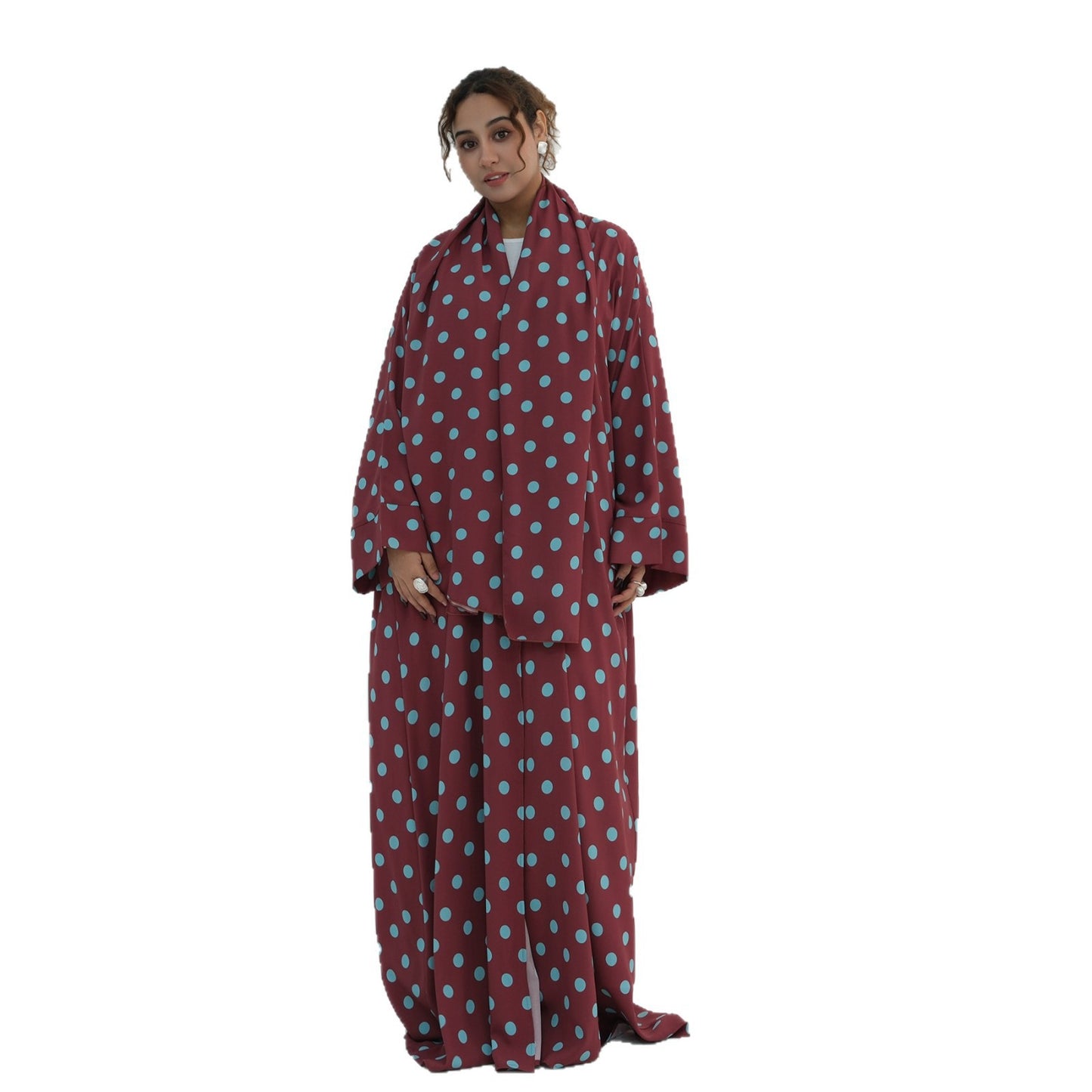 Elegant Polka Dot Abaya – Modest Maxi Dress