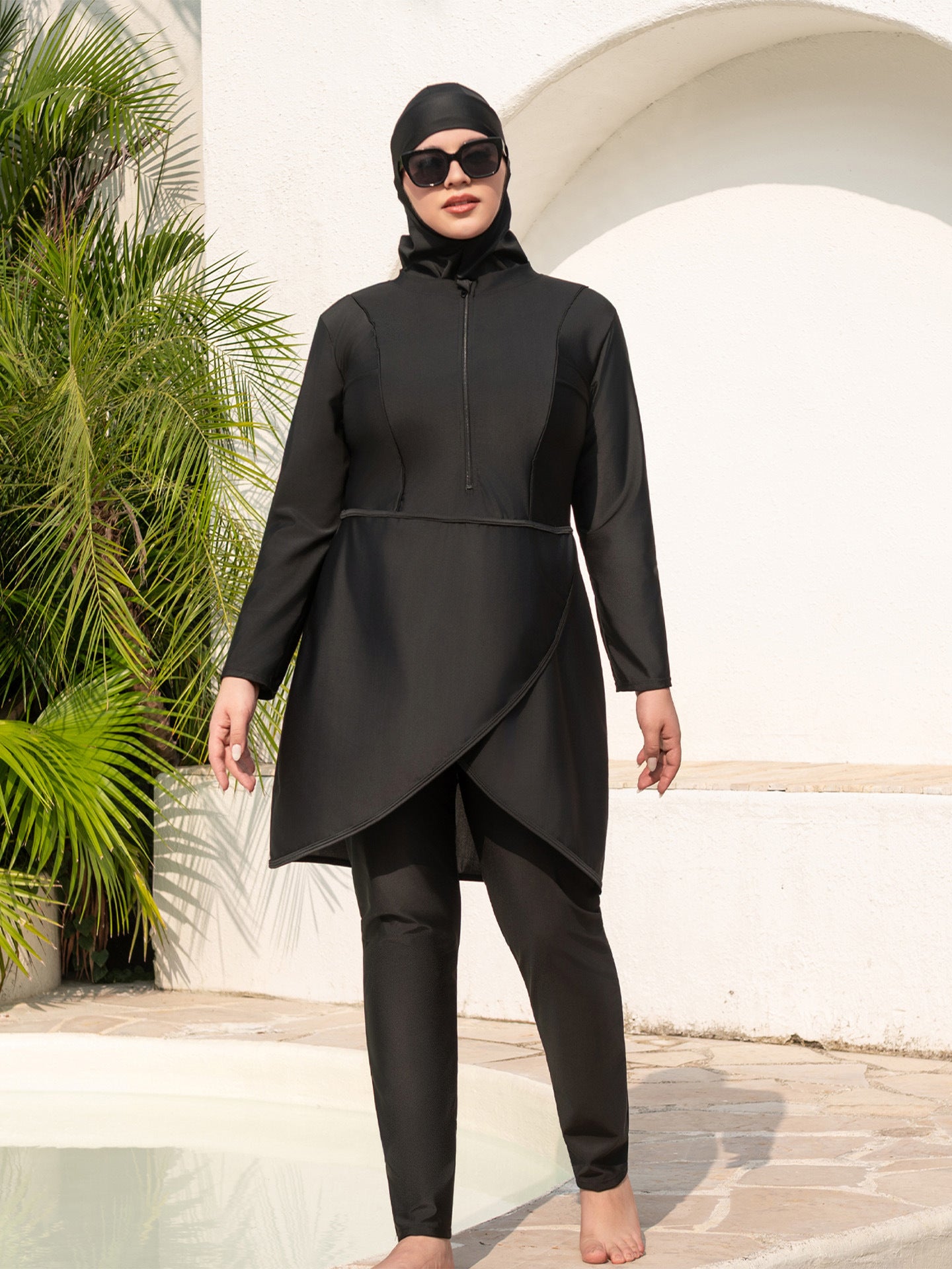 Stay confident and covered with this elegant modest swimwear