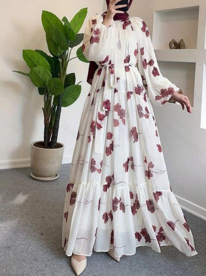 Elegant Floral Maxi Dress with Long Sleeves