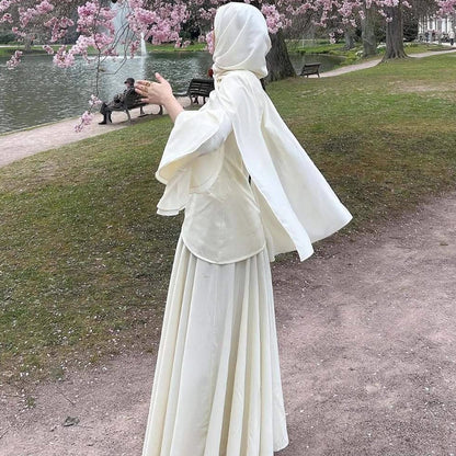 Long Dress 2026 Summer New Fashion Casual Loose Solid Color Long-Sleeve Top and Skirt Set