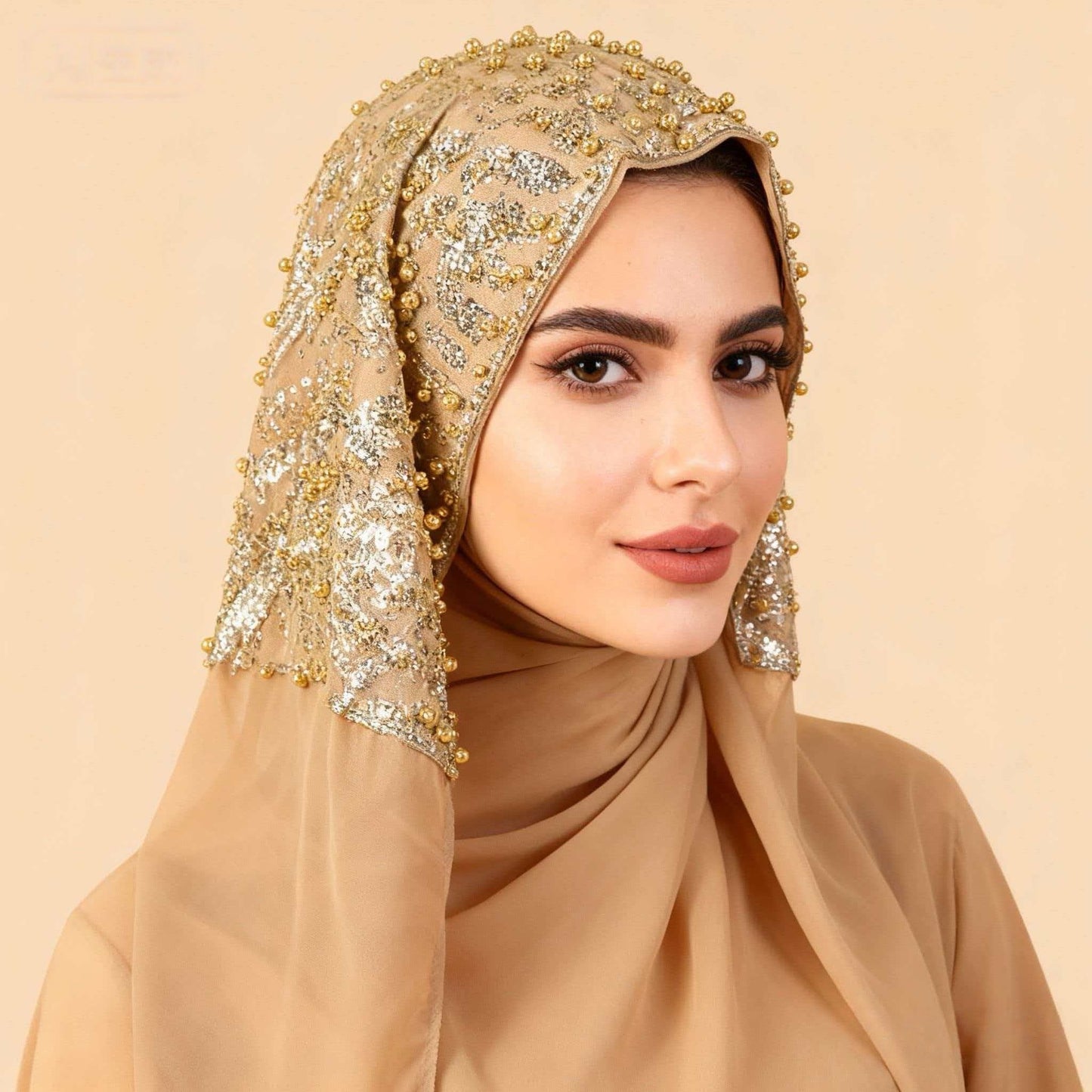 Style Headscarf Chiffon Beaded Long Scarf High-End Fashion Trendy Veil
