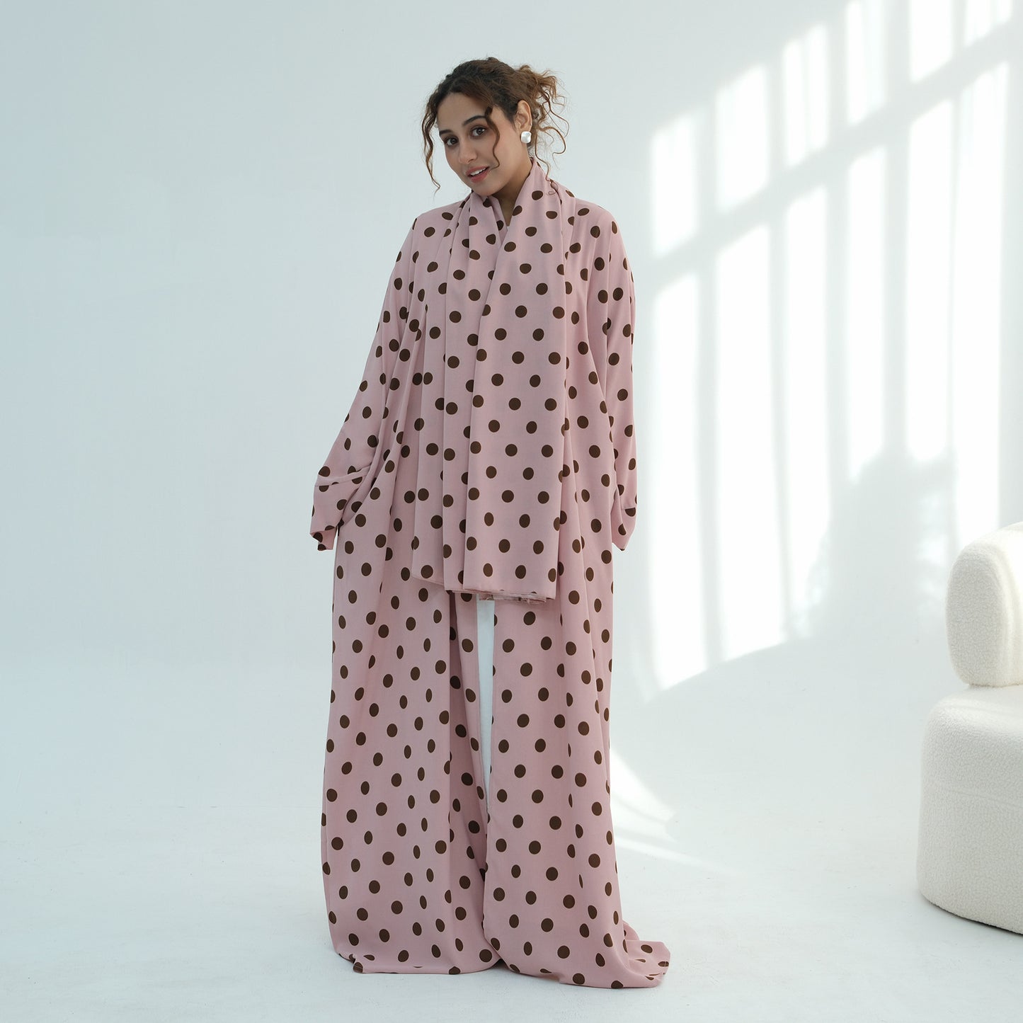 Elegant Polka Dot Abaya – Modest Maxi Dress