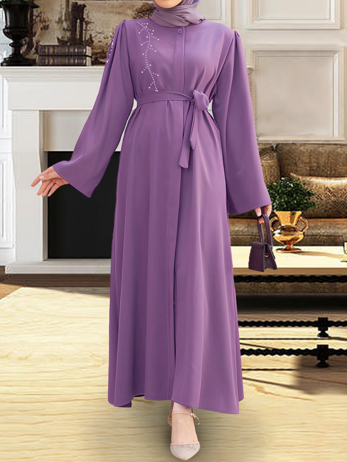 Elegant Purple Maxi Dress with Belt