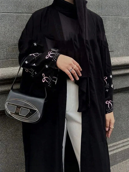 Black Embroidered Abaya – Elegant Loose Fit Long Sleeve Modest Dress