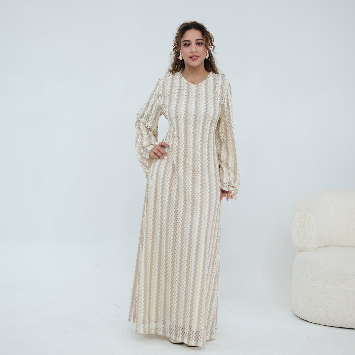 Abaya Elegant Colorful Jacquard Double-Layer Long Sleeve Maxi Dress | Style